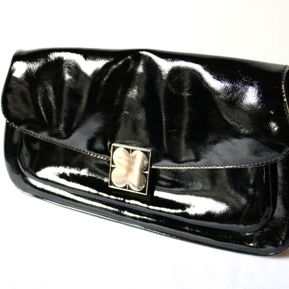 NWT Vintage Liz Claiborne Black Patent Clutch Purse Handbag Clover - Picture 6 of 7